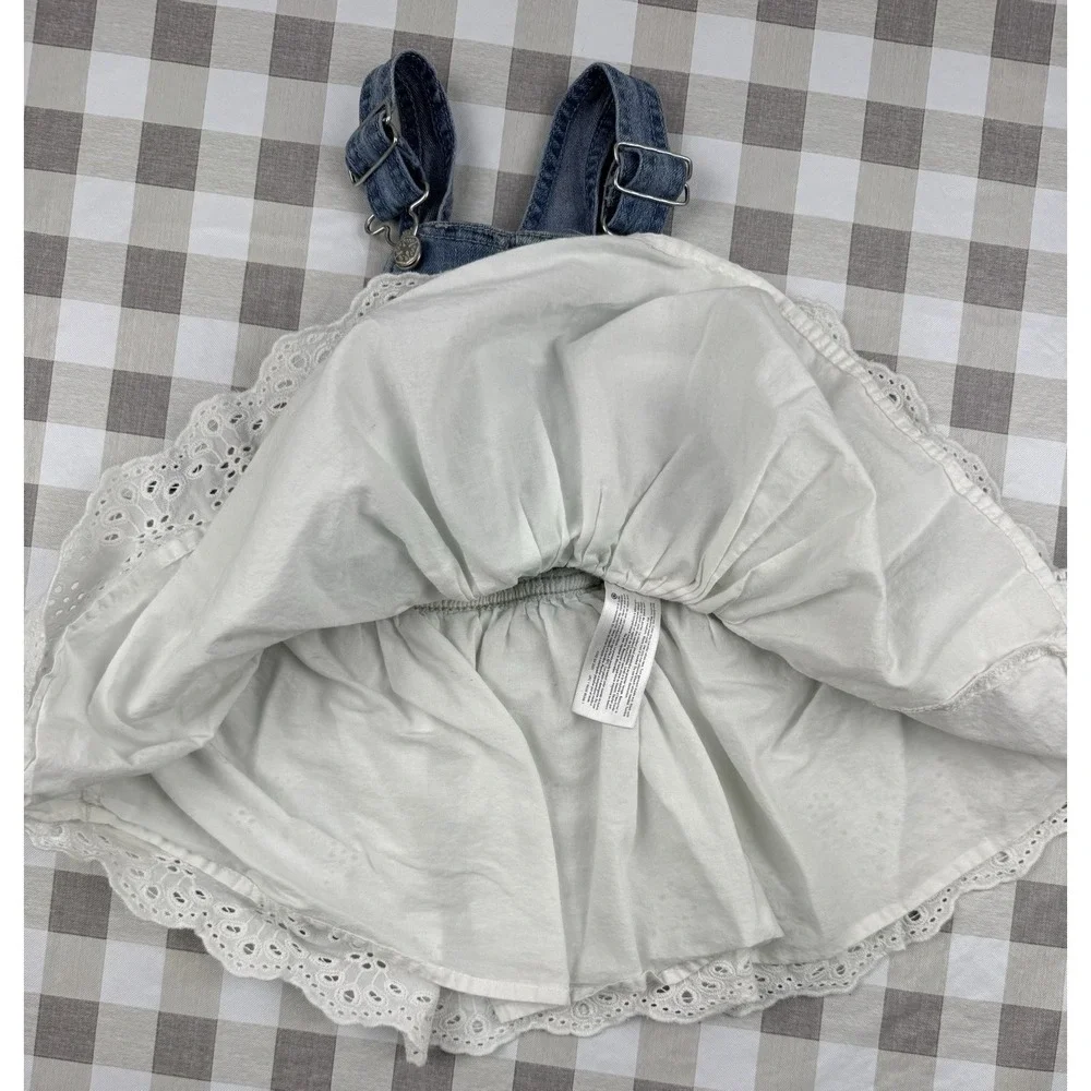 OshKosh B'gosh Overall Dress Girls‎ 24M Denim White Cottagecore Eyelet Skirt